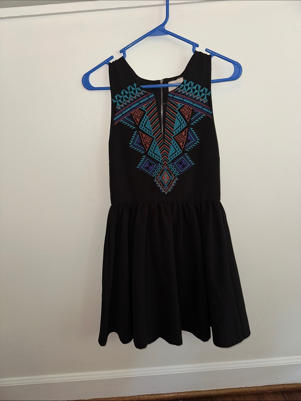 Everly Black Dress with Turquoise & Purple Embroidered Bodice